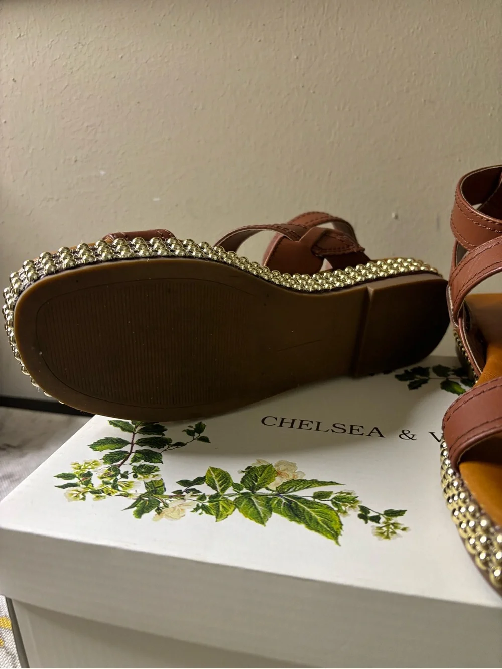 Chelsea & Violet Chestnut Brown Beaded Platform Sandals